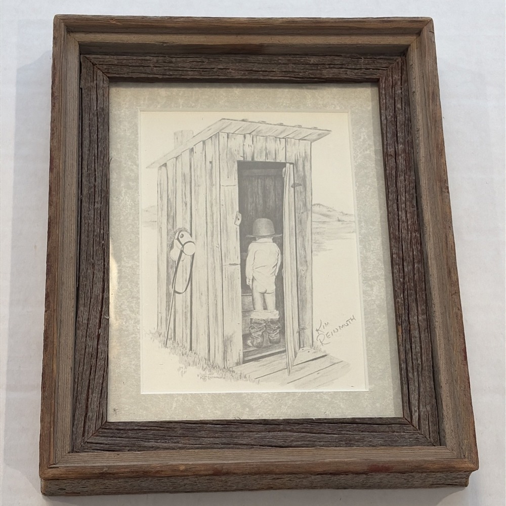 Montana Artist Kim Reinmuth Drawing of a Child Framed in Oak/Barn Wood Pre-owned